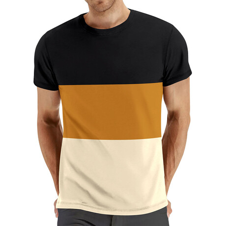 Color-Block Crewneck T-Shirt // Black + Yellow + Beige (XS)