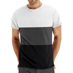 Color-Block Crewneck T-Shirt // White + Dark Gray + Black (XS)