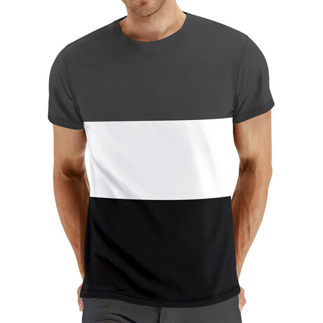 Color-Block Crewneck T-Shirt // Dark Gray + White + Black (XS)