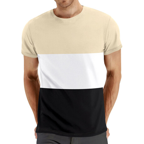 Color-Block Crewneck T-Shirt // Beige + White + Black (XS)