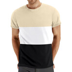 Color-Block Crewneck T-Shirt // Beige + White + Black (S)