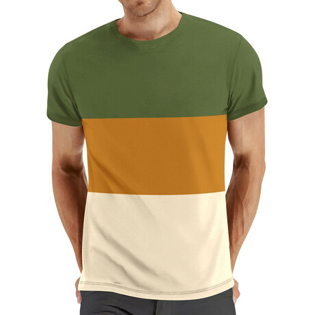 Color-Block Crewneck T-Shirt // Green + Yellow + Beige (XS)