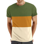 Color-Block Crewneck T-Shirt // Green + Yellow + Beige (L)