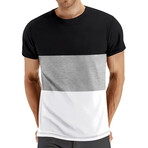 Color-Block Crewneck T-Shirt // Black + Light Gray + White (M)