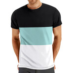Color-Block Crewneck T-Shirt // Black + Light Blue + Black (S)