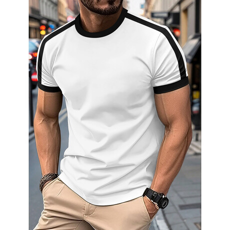 Color-Block Crewneck T-Shirt // White + Black (XS)