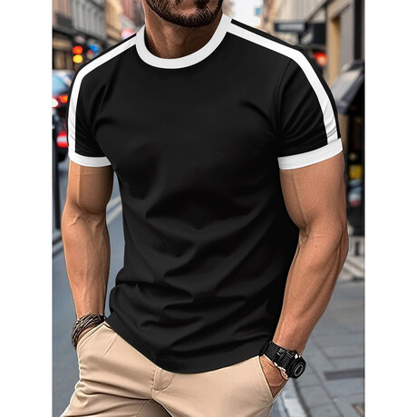Color-Block Crewneck T-Shirt // Black + White (XS)