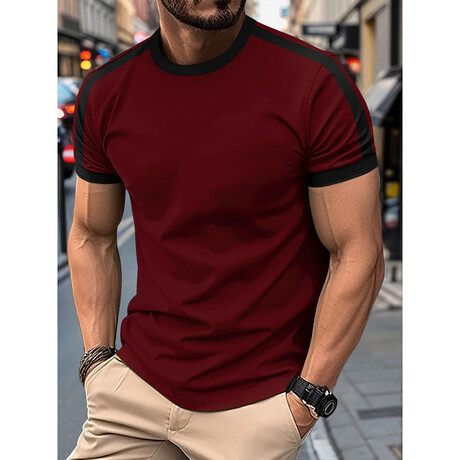 Color-Block Crewneck T-Shirt // Burgundy + Black (XS)