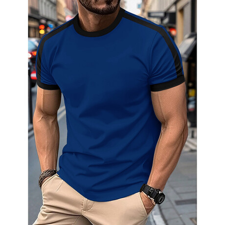 Color-Block Crewneck T-Shirt // Dark Blue + Black (XS)