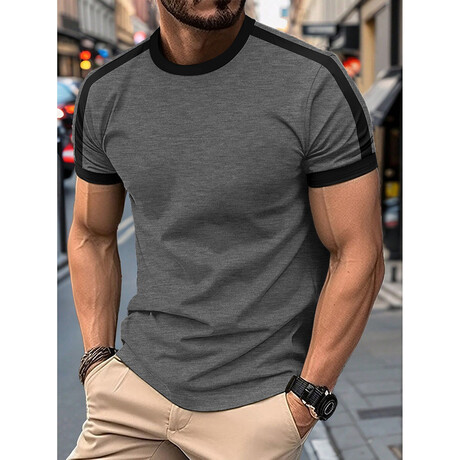 Color-Block Crewneck T-Shirt // Dark Gray + Black (XS)