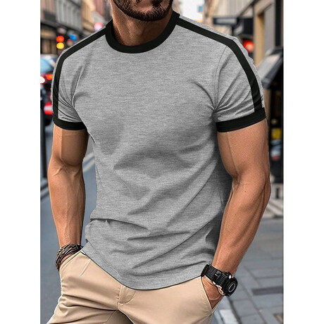 Color-Block Crewneck T-Shirt // Light Gray + Black (XS)
