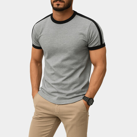 Color-Block Crewneck T-Shirt // Light Gray + Black (XS)