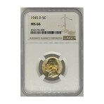 1945 D Jefferson Nickel NGC MS 66  WOLRD WAR II NICKEL # 008