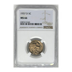 1937 D Buffalo Nickel NGC MS 66 WITH TONING # 043 & 001