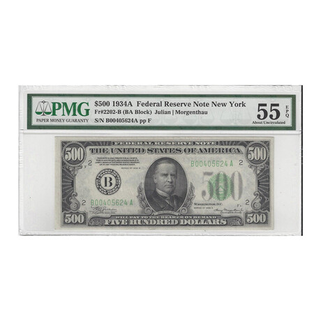 1934 A $ 500 Federal Reserve PMG 55 EPQ Low Serial Number