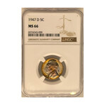 1947 D Jefferson Nickel RAINBOW TONING NGC MS 66 # 009