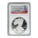2012 S Silver Eagle NGC MS 70 PROOF ULTRA CAMEO  Golden Gate Bridge Label # 011 & 111