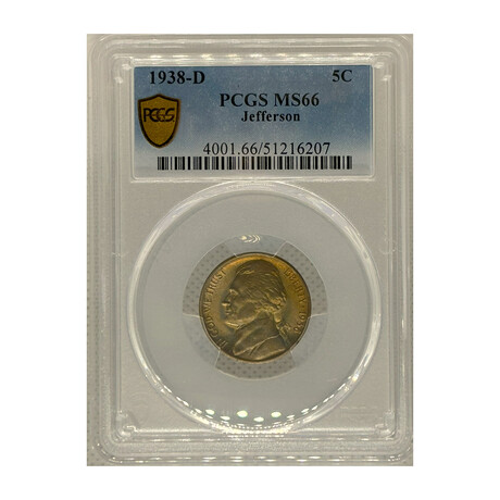 1938 D Jefferson Nickel PCGS MS 66 TONING # 207