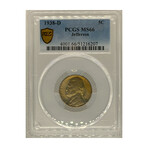 1938 D Jefferson Nickel PCGS MS 66 TONING # 207
