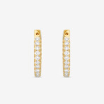 18K Yellow Gold Diamond Hoop Earrings // New