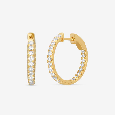 18K Yellow Gold Diamond Hoop Earrings // New