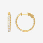 18K Yellow Gold Diamond Hoop Earrings // New