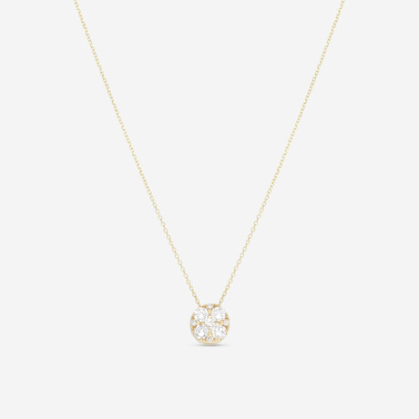18K Yellow Gold Diamond Cluster Pendant Necklace I // 16" // New