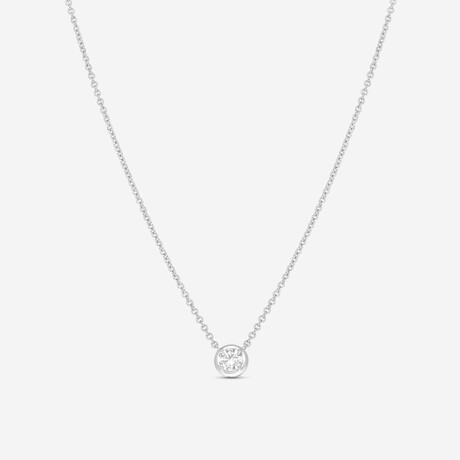 18K White Gold Bezel Set Diamond Solitaire Pendant Necklace // 16" // New