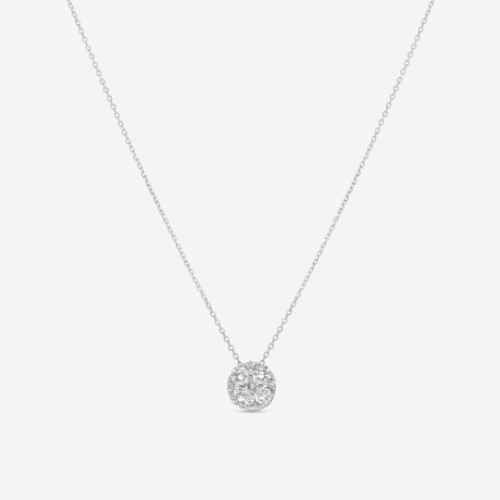 18K White Gold Diamond Cluster Pendant Necklace // 16" // New