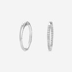 18K White Gold Diamond Round Hoop Earrings // New