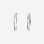 18K White Gold Diamond Round Hoop Earrings // New
