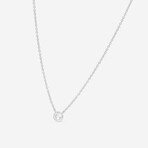 18K White Gold Bezel Set Diamond Solitaire Pendant // 16" // New