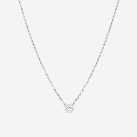 18K White Gold Bezel Set Diamond Solitaire Pendant // 16" // New