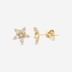 18K Yellow Gold Diamond Star Stud Earrings // New