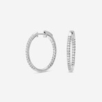 18K White Gold Diamond Round Hoop Earrings // New