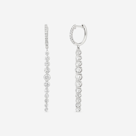 18K White Gold Diamond Hoop-Drop Earrings // New