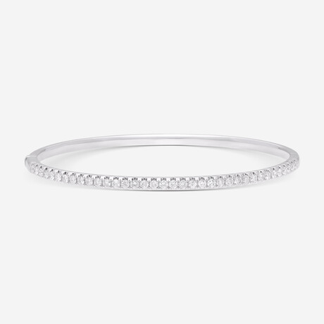 18K White Gold Diamond Bangle Bracelet // 6" // New