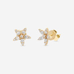 18K Yellow Gold Diamond Star Stud Earrings // New