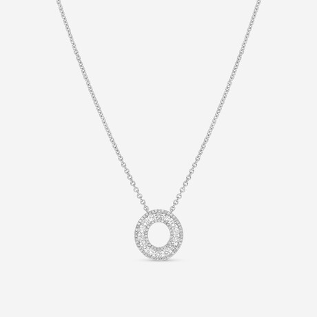 18K White Gold Diamond Circle Necklace // 14"-16" // New