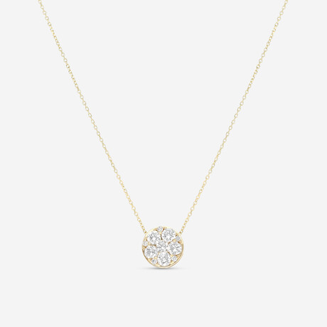 18K Yellow Gold Diamond Cluster Pendant Necklace II // 16" // New