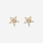 18K Yellow Gold Diamond Star Stud Earrings // New
