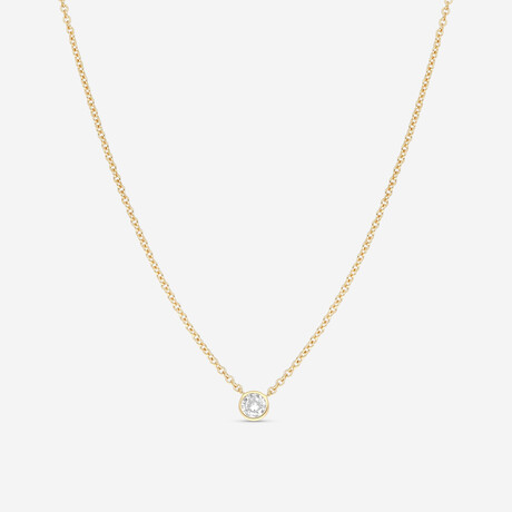 18K Yellow Gold Bezel Set Diamond Solitaire Pendant Necklace II // 16" // New