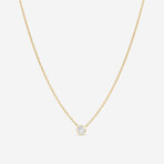 18K Yellow Gold Bezel Set Diamond Solitaire Pendant Necklace II // 16" // New