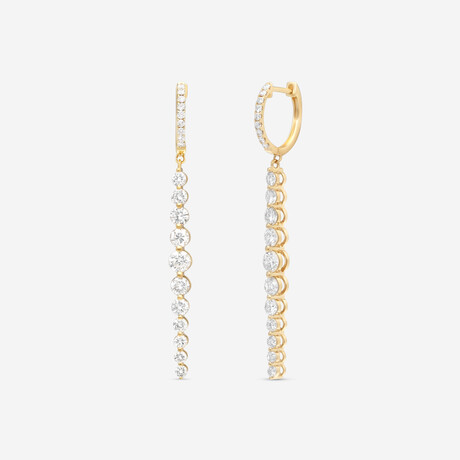 18K Yellow Gold Diamond Hoop-Drop Earrings // New