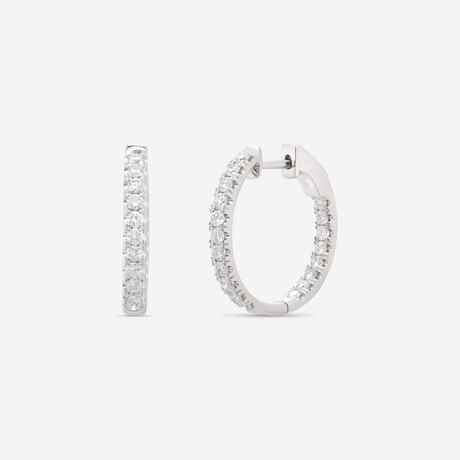 18K White Gold Diamond Hoop Earrings I // New