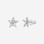 18K White Gold Diamond Star Stud Earrings // New