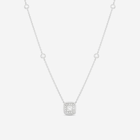 18K White Gold Diamond Cluster Necklace // 18" // New