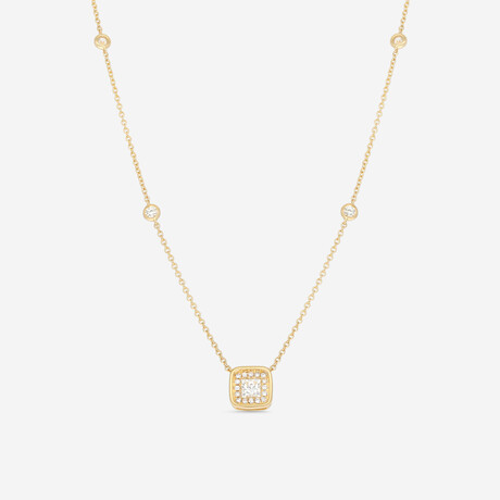 18K Yellow Gold Diamond Cluster Pendant Necklace // 18" // New