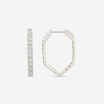 18K White Gold Diamond Squared-Hoop Earrings // New