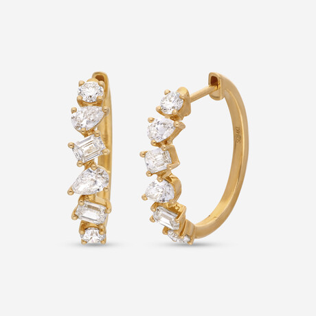 14K Yellow Gold Diamond Small Hoop Earrings // New